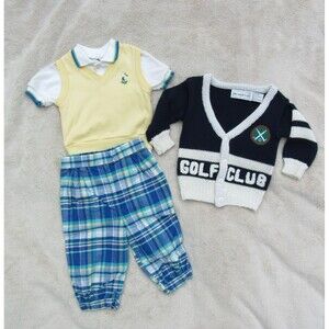 Baby Boy Golf Clothing 3-Piece Set & Cardigan Sweater Vintage Sizes 2T - 4T VTG